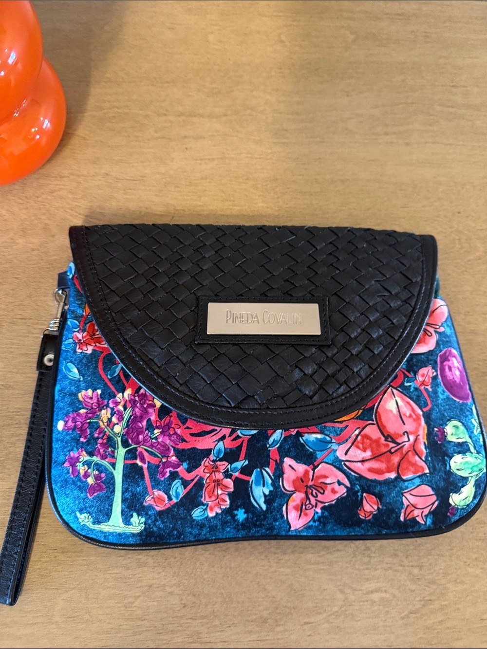 EUC Pineda Covalin Vibrant Floral Silk Wristlet Clutch | Mexican Designer Purse